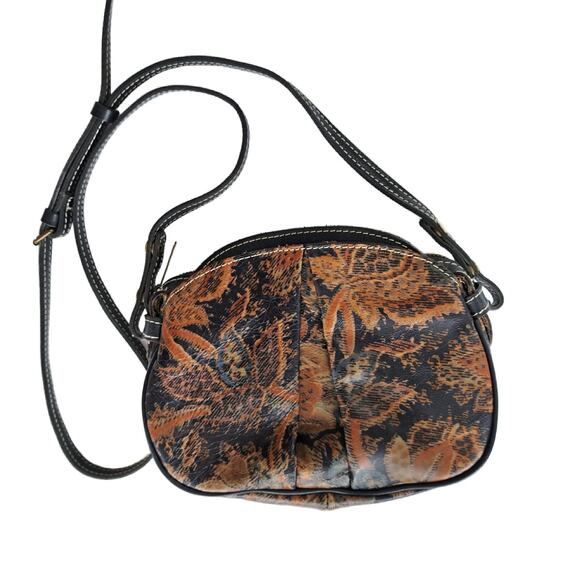 PATRICIA NASH Chania Italian Leather Crossbody Bag Fall Tapestry Blue Orange - Picture 1 of 9